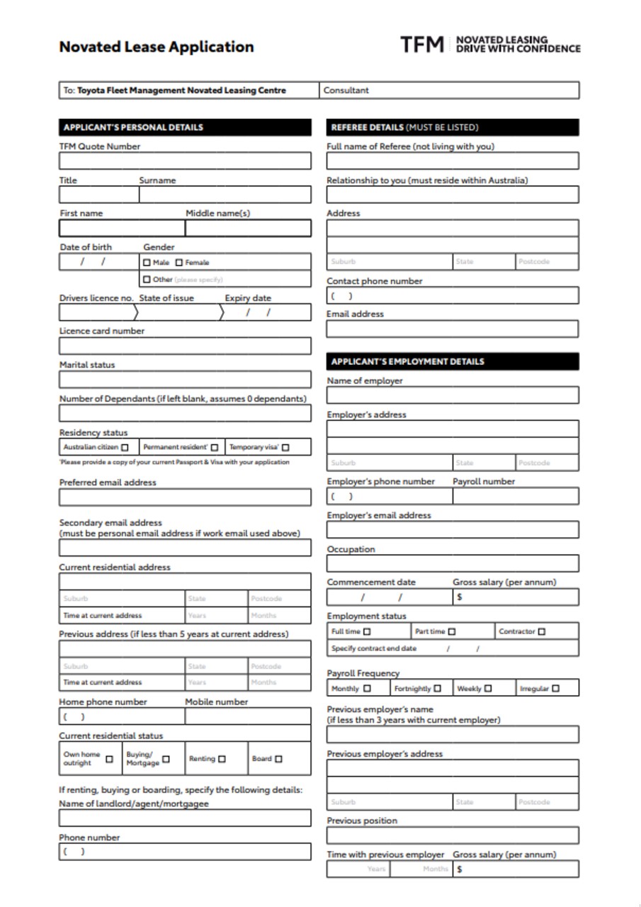 Novated Application Form